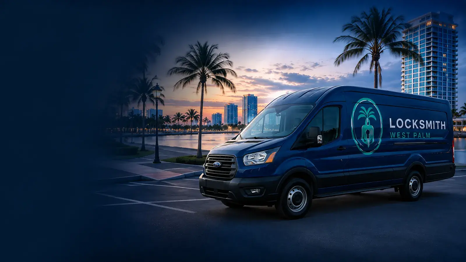 Locksmith West Palm mobile service van at the West Palm Beach waterfront